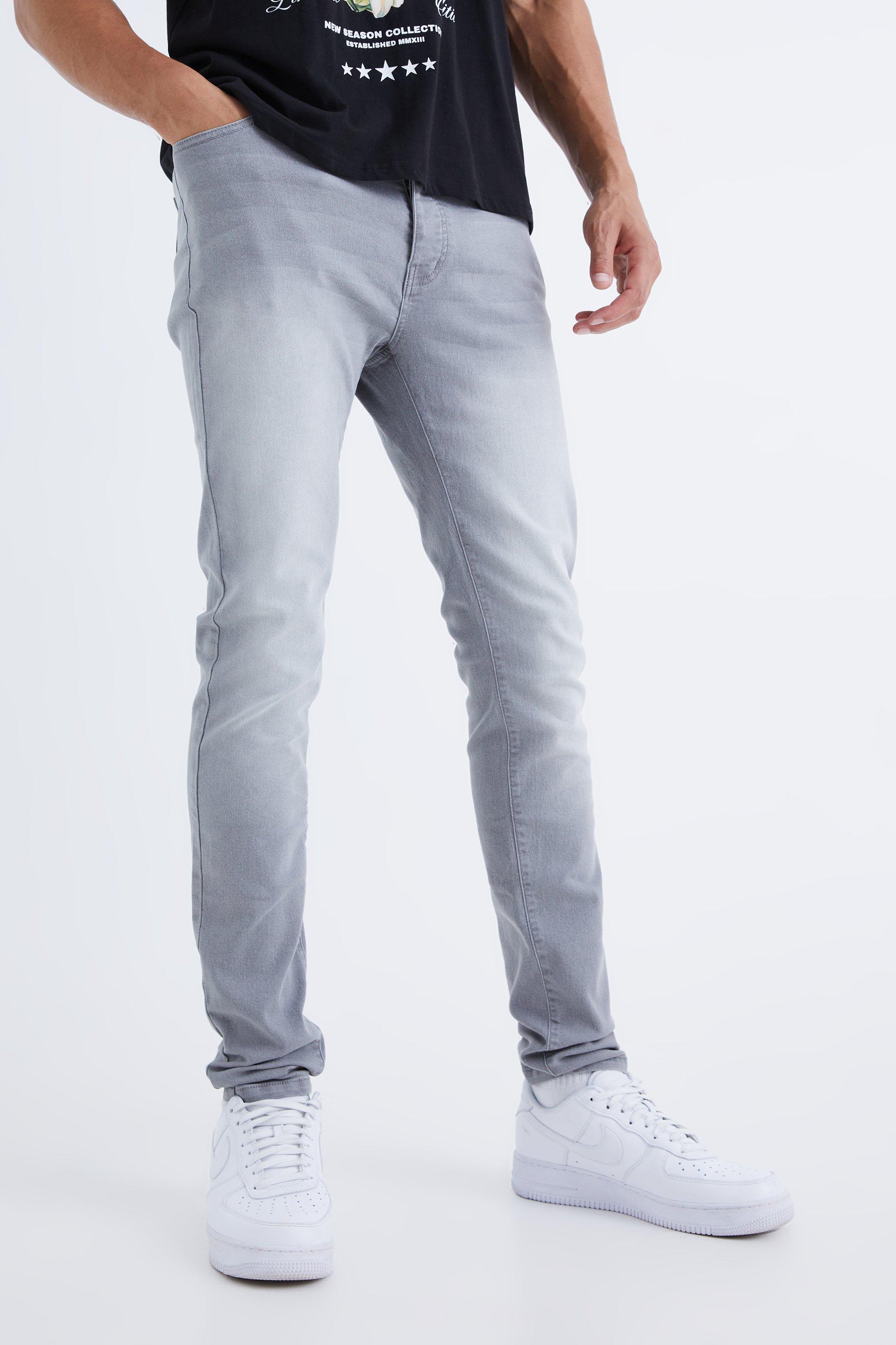 Mens Grey Tall Skinny Stretch Jeans, Grey